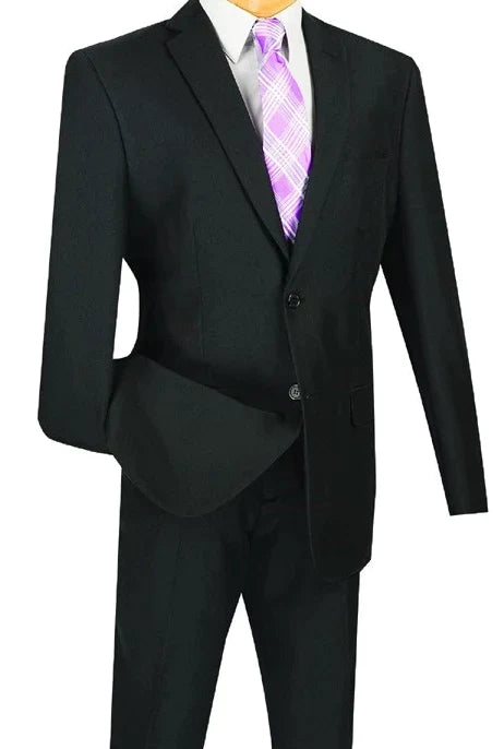 Black Slim Fit Men's 2 Piece Business Suit 2 Button - Suits99