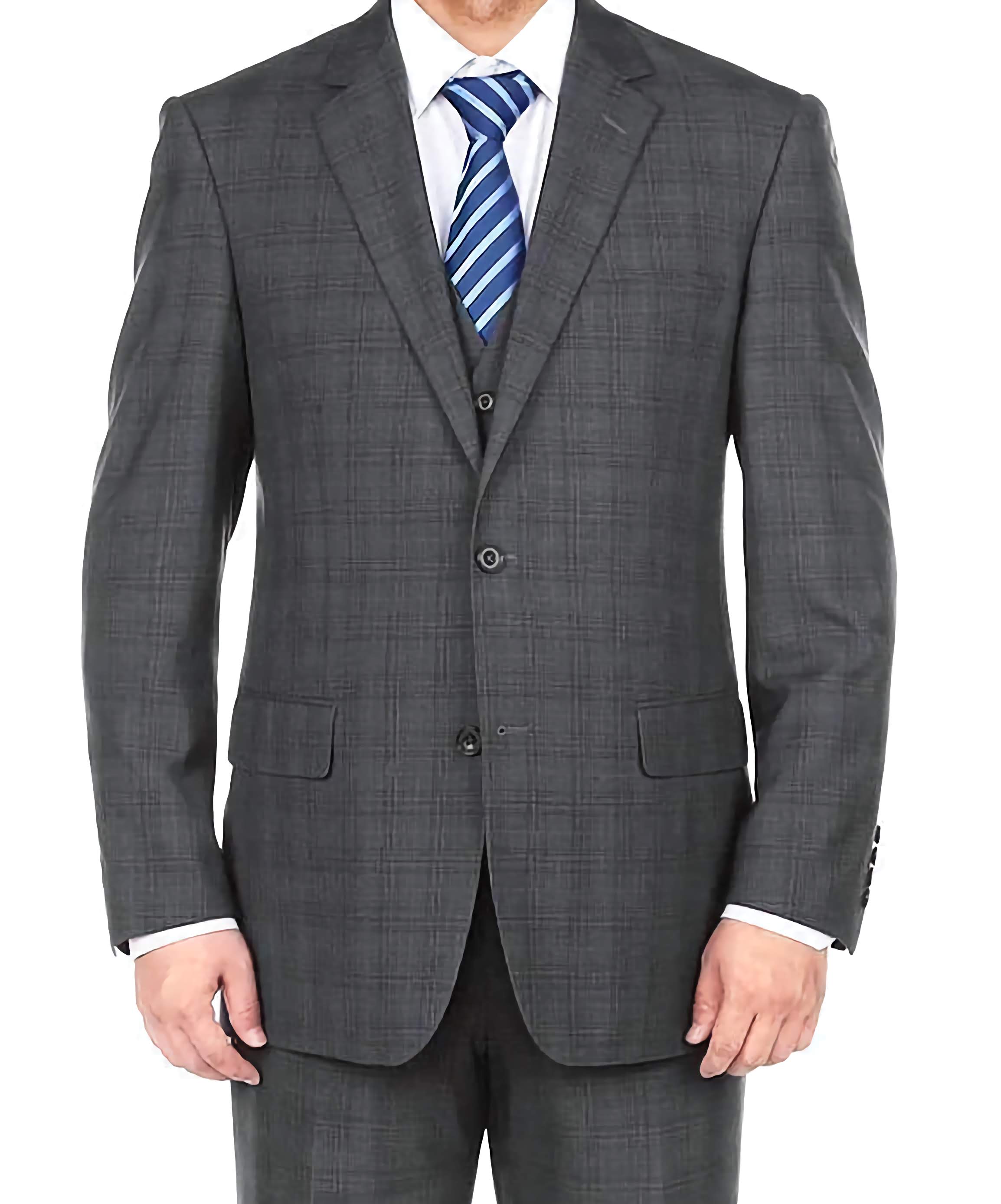 3 Piece Suit 2 Buttons Gray Glen Plaid Regular Fit
