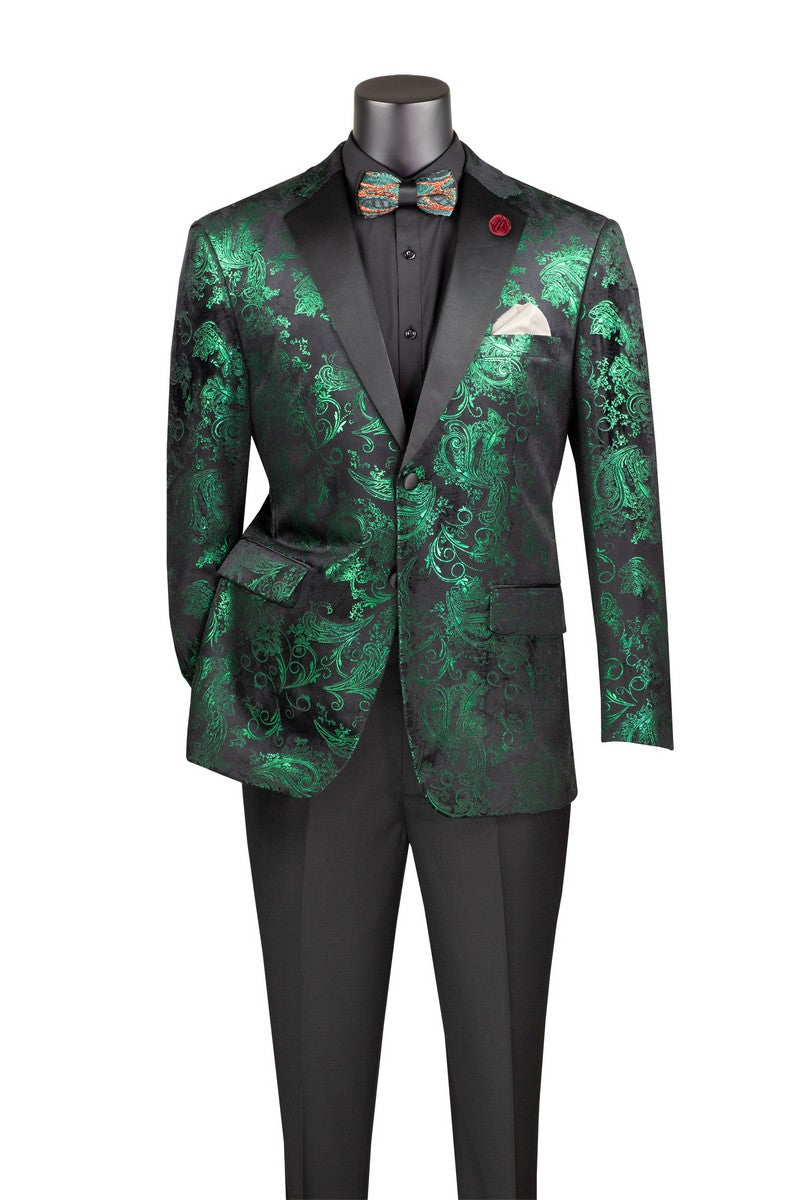 Velvet Emerald Modern Fit Paisley Pattern - Suits99