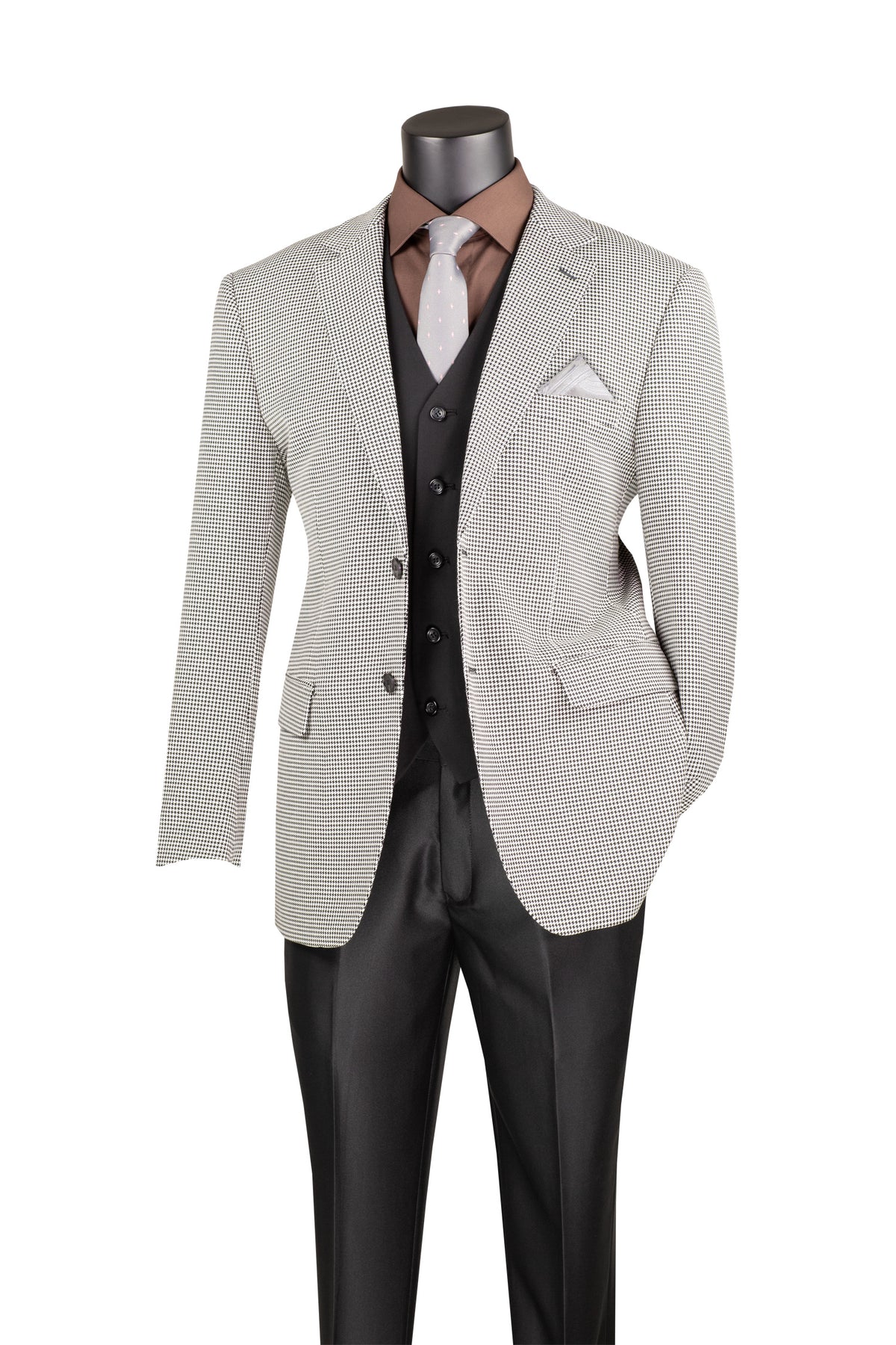 Modern Fit Houndstooth Pattern Sports Coat in Black - Suits99