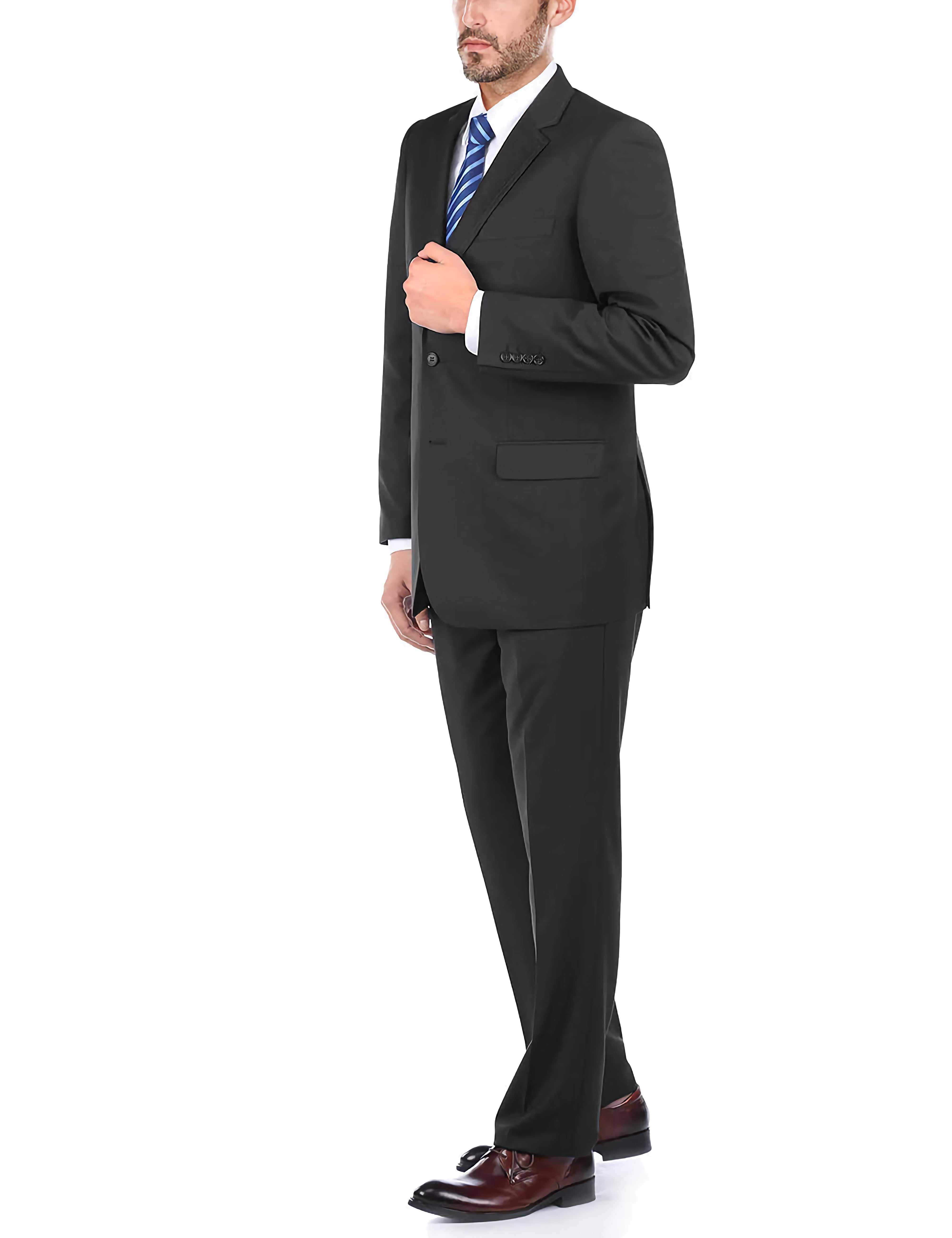 Black 100% Virgin Wool Regular Fit 2 Piece Suit 2 Button - Suits99
