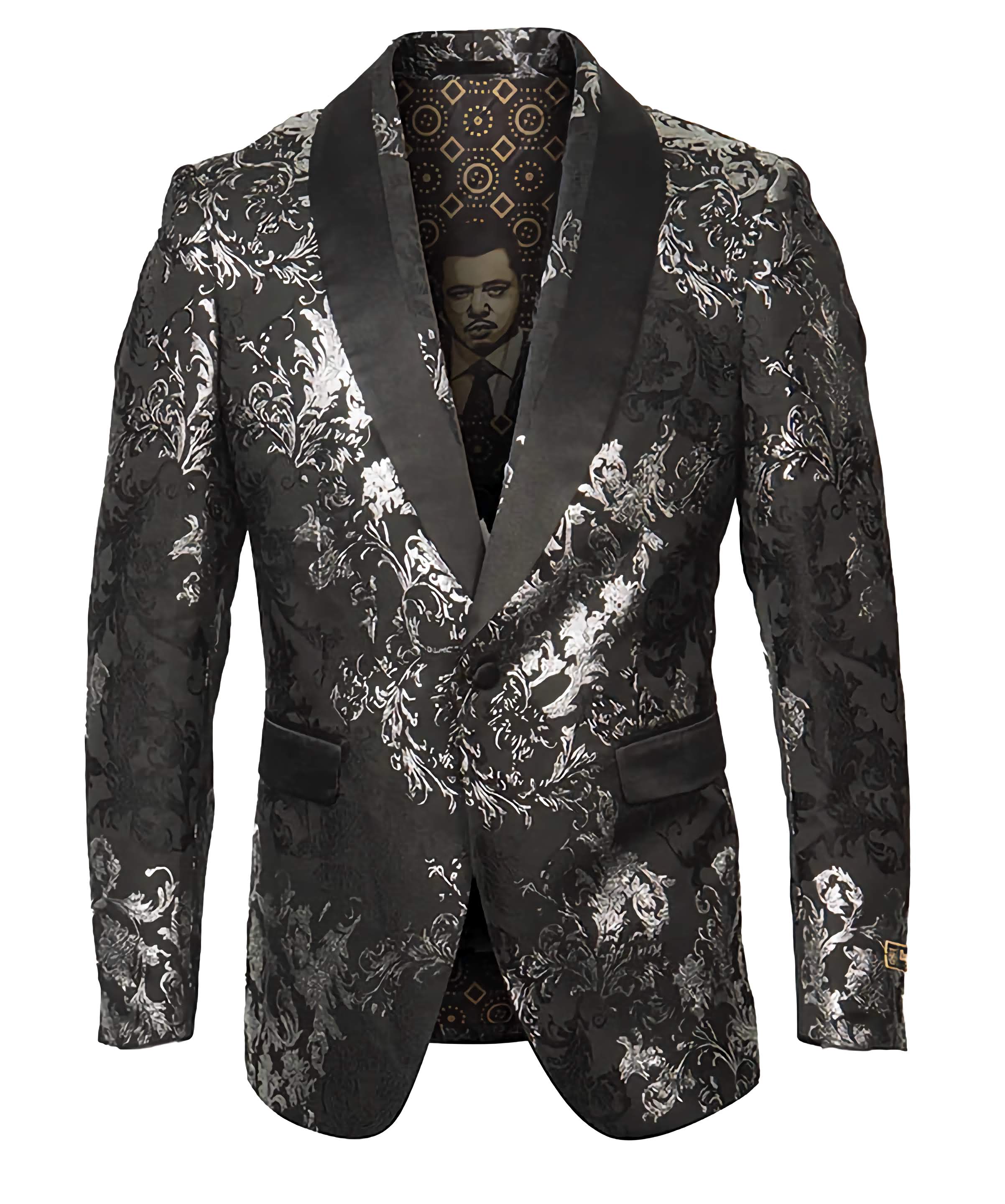 Black/Silver Floral Pattern Sports Coat Slim Fit