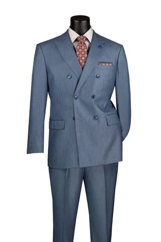 Double Breasted Suit 2 Piece Regular Fit in Dusty Green Smoke Blue
