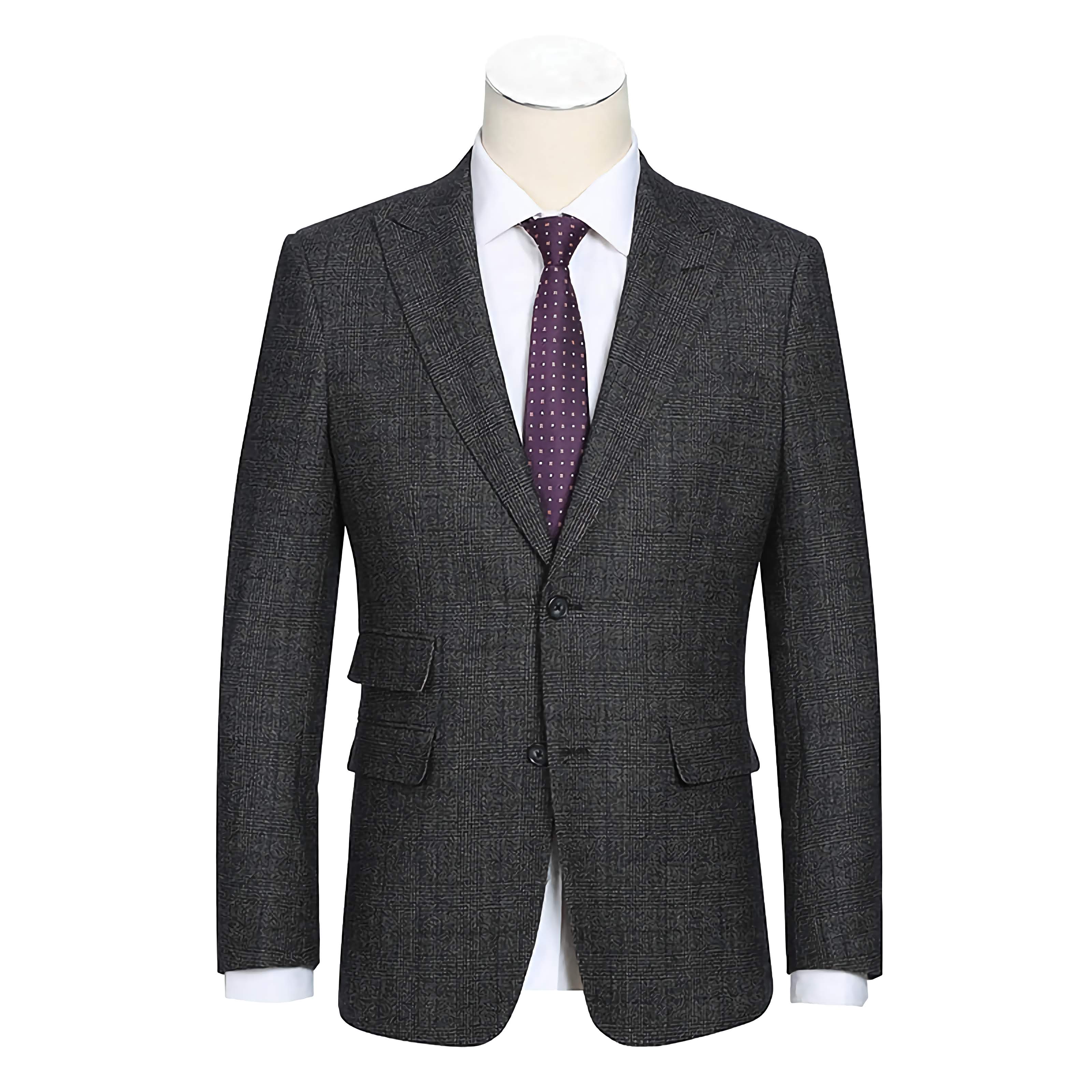 English Laundry 100% Wool Charcoal Checked Slim Fit Suit - Suits99