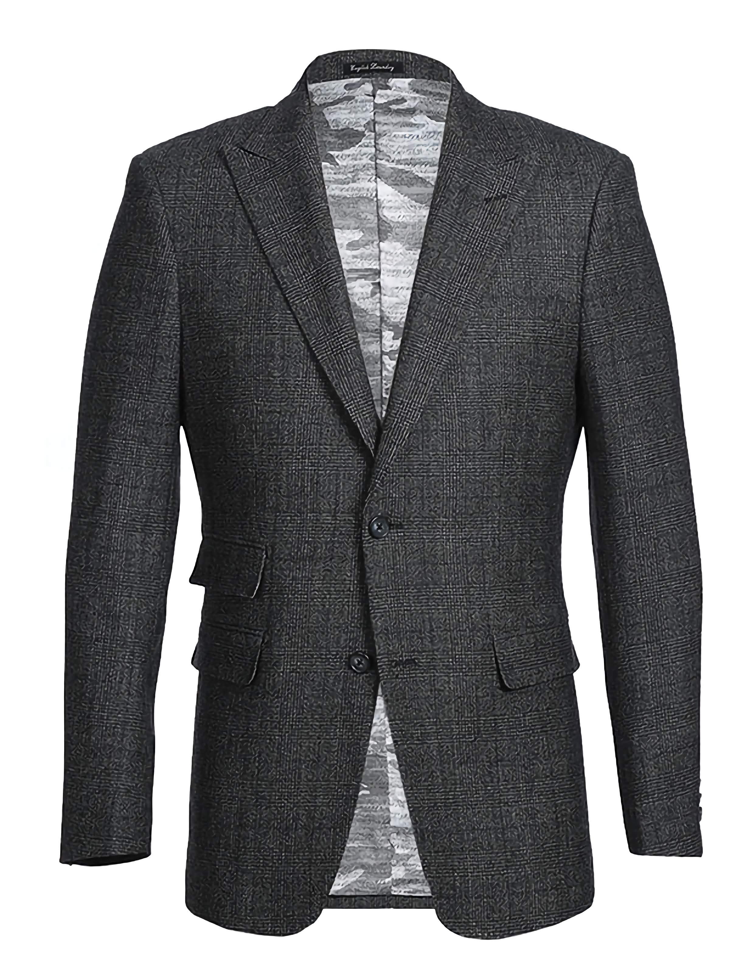 English Laundry 100% Wool Charcoal Checked Slim Fit Suit - Suits99