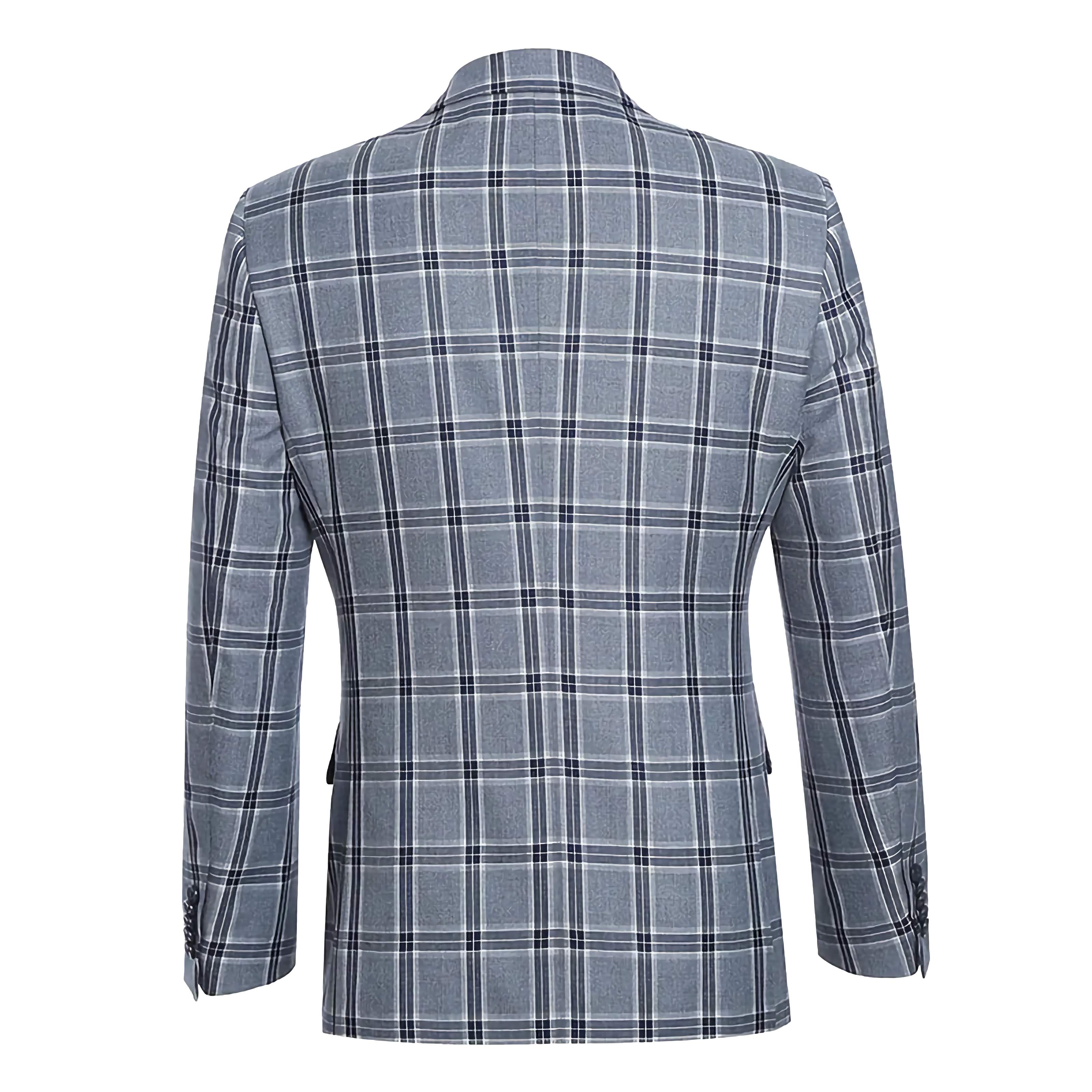 English Laundry 3-Piece Light Gray Checked Slim Fit Suit - Suits99