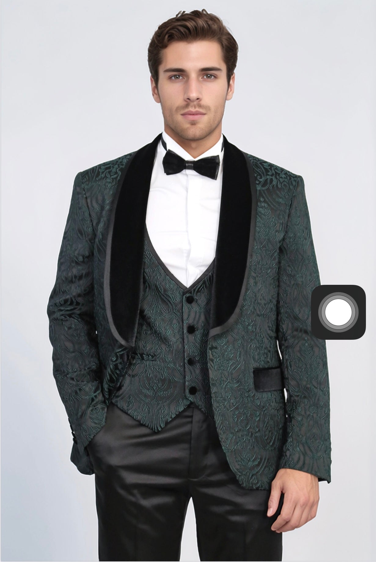 Hunter Green With  Black Shawl Lapel 3 Piece Slim Fit Tuxedo