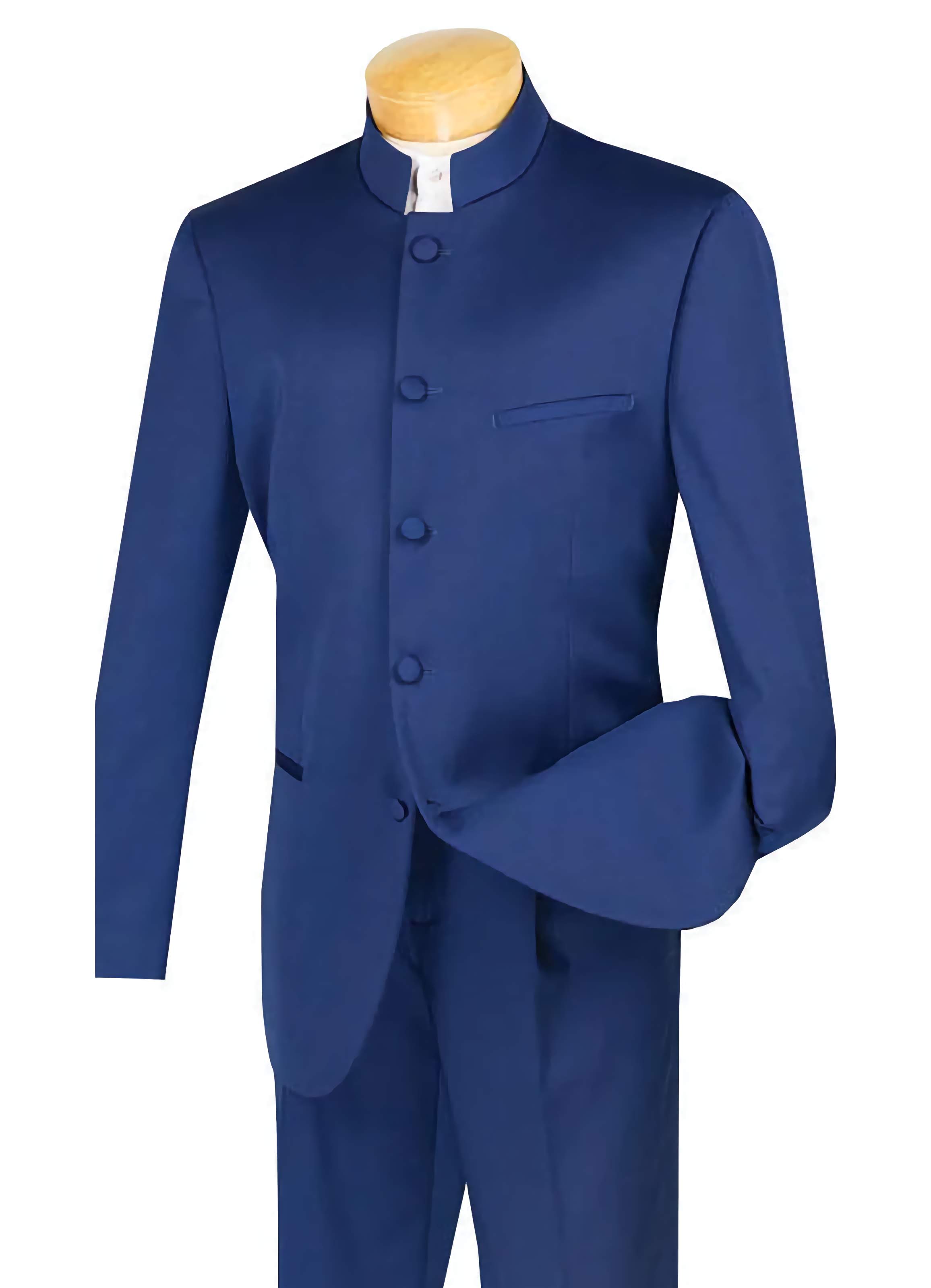 King Collection - Regular Fit Men's 2 Piece Banded Collar Tuxedo Navy