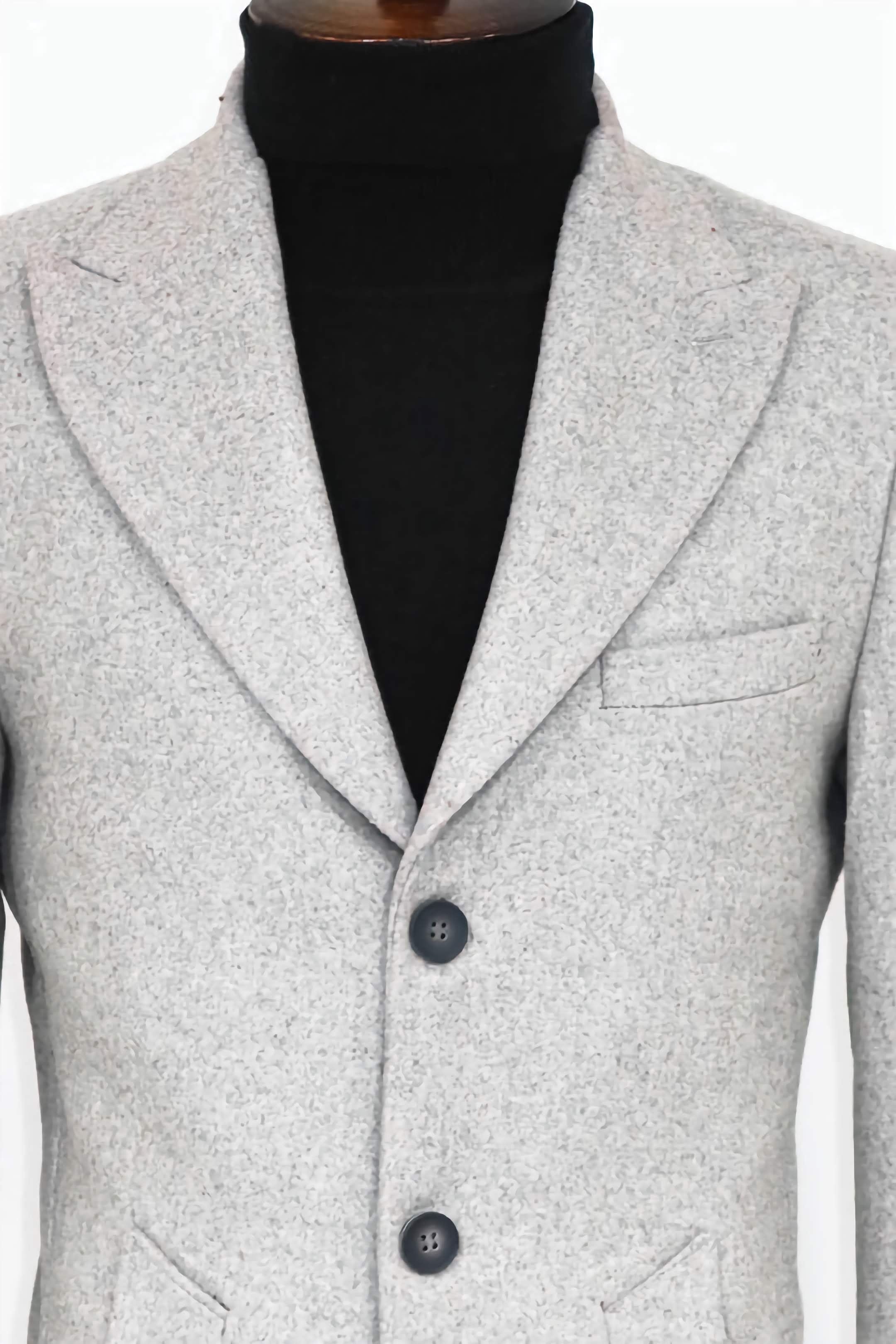 LIGHT GRAY WIDE LAPEL WOOL PEACOAT SLIM FIT - Suits99