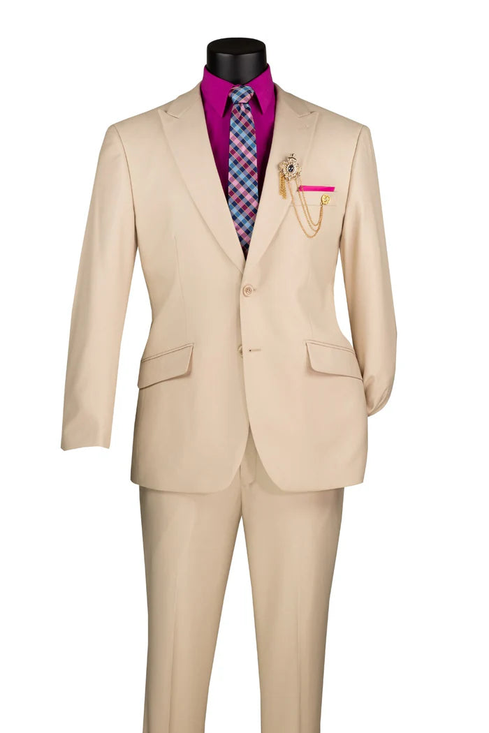 Sand Modern Fit 2 Piece Suit Solid with Peak Lapel