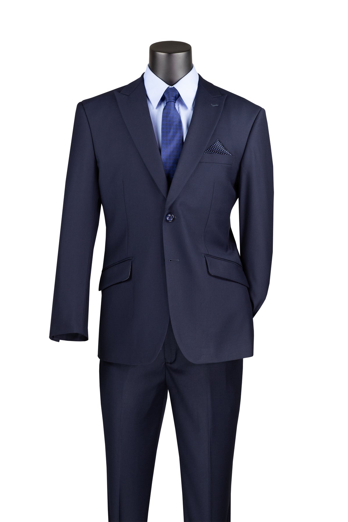 Navy Modern Fit 2 Piece Suit Solid with Peak Lapel - Suits99