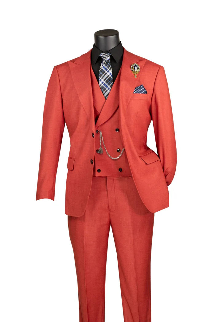 Tessori Collection - Modern Fit Solid Suit 3 Piece in Brick Red