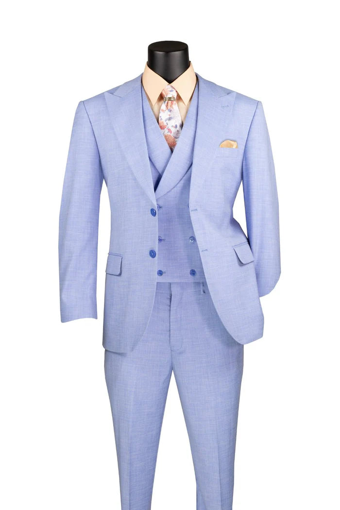 Tessori Collection - Modern Fit Solid Suit 3 Piece in Light Blue - Suits99