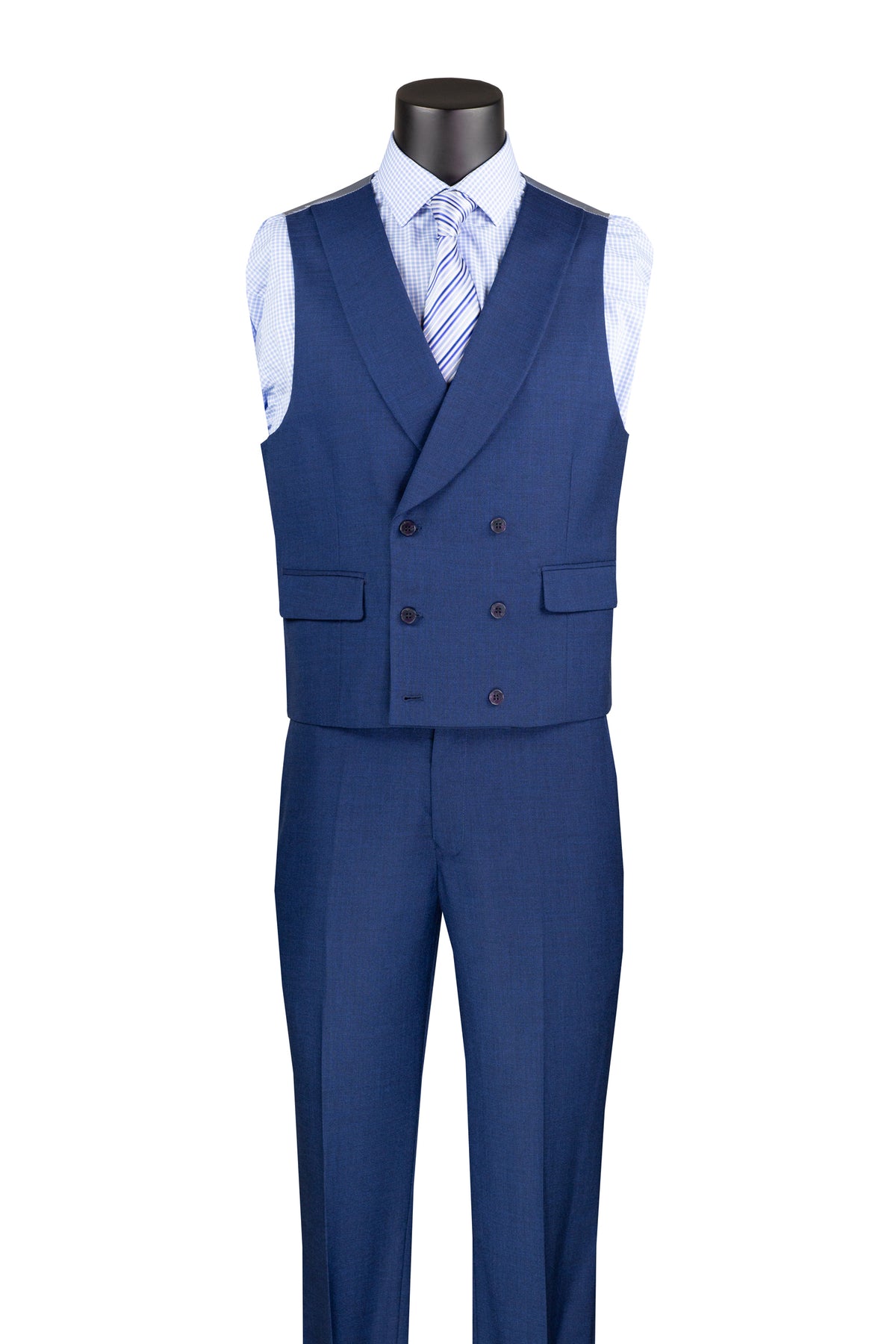 Tessori Collection - Modern Fit Solid Suit 3 Piece in Navy - Suits99