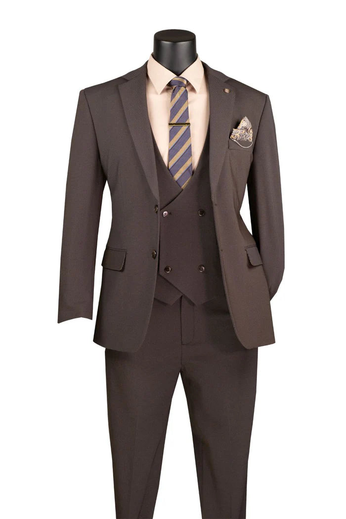 Harrison Collection Modern Fit Suit 3 Piece in Brown