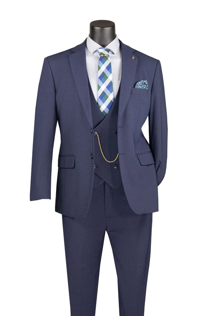 Harrison Collection Modern Fit Suit 3 Piece in Navy - Suits99