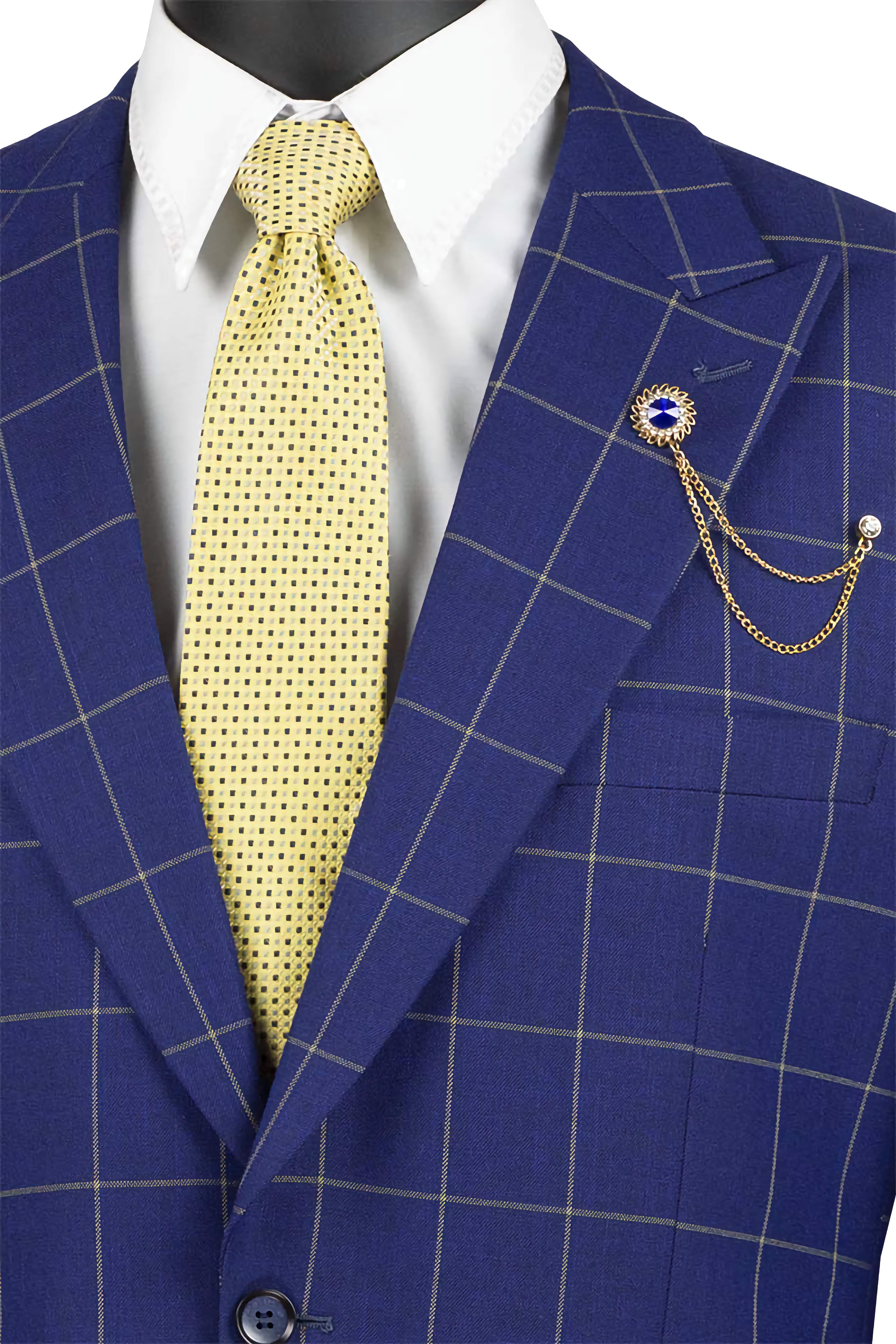 Nepa Collection - Regular Fit Windowpane Suit 2 Piece in Navy - Suits99