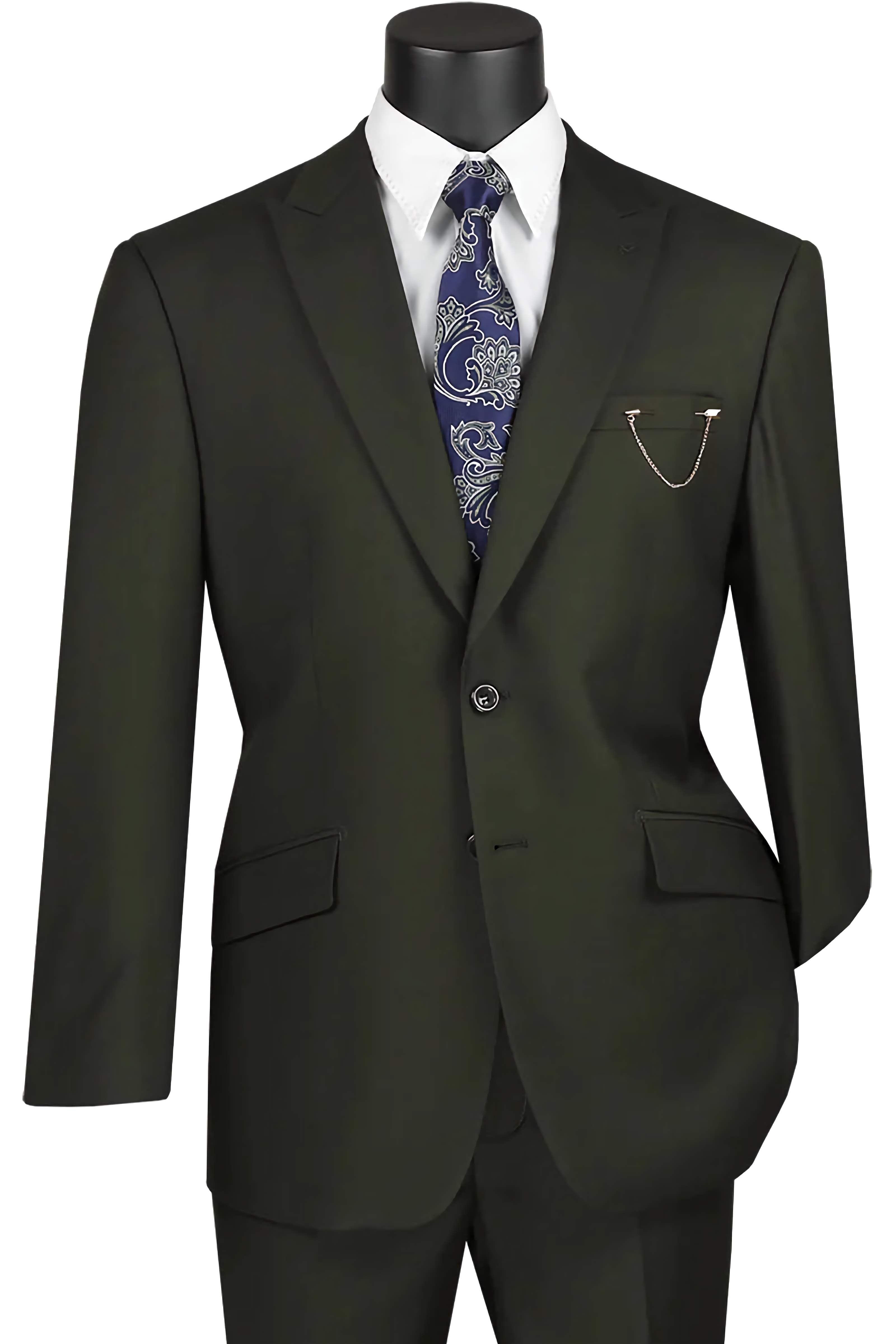 Olive Modern Fit 2 Piece Suit Textured Solid with Peak Lapel - Suits99