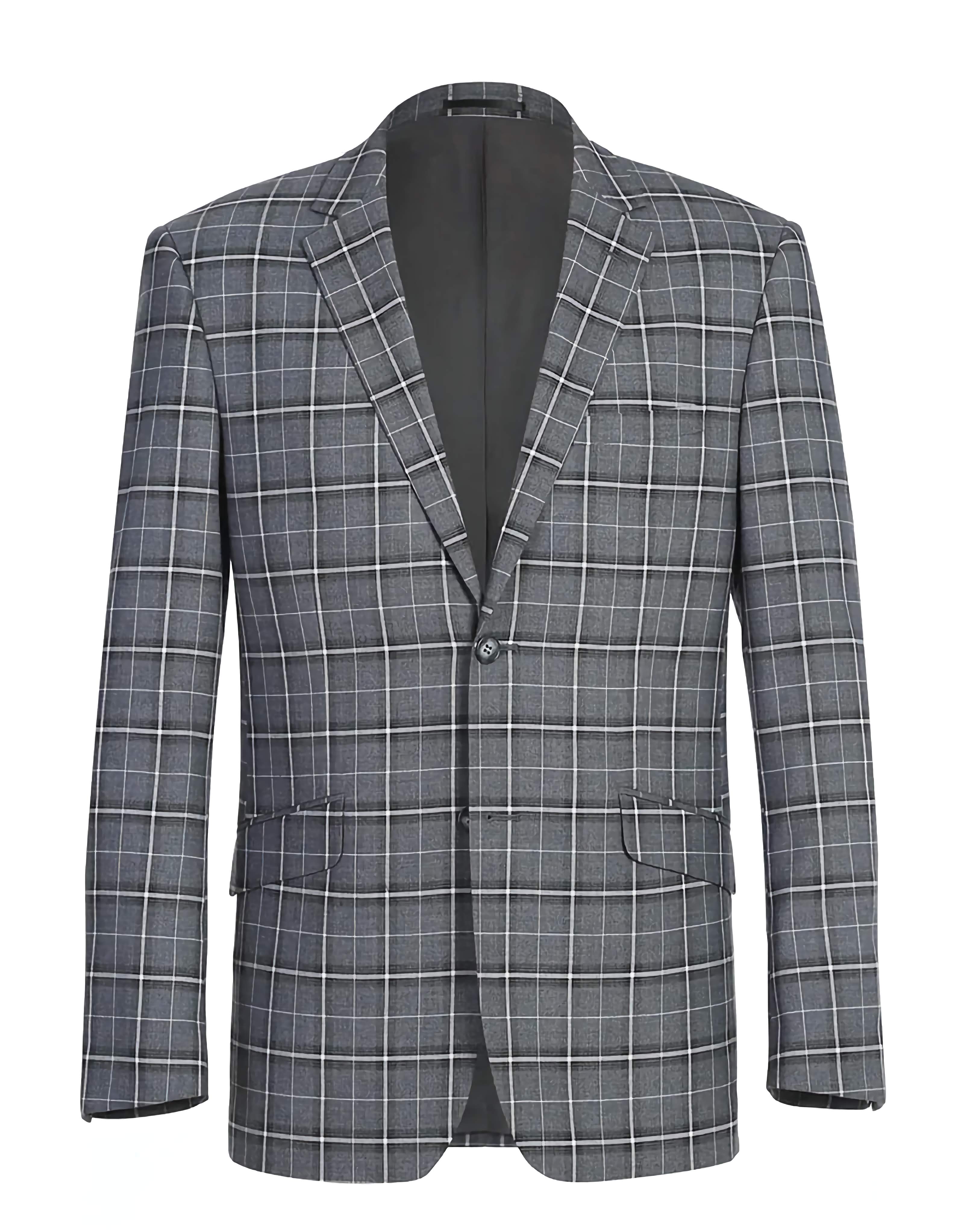 Regular Fit 2 Piece Notch Lapel Suit Gray Check Pattern - Suits99