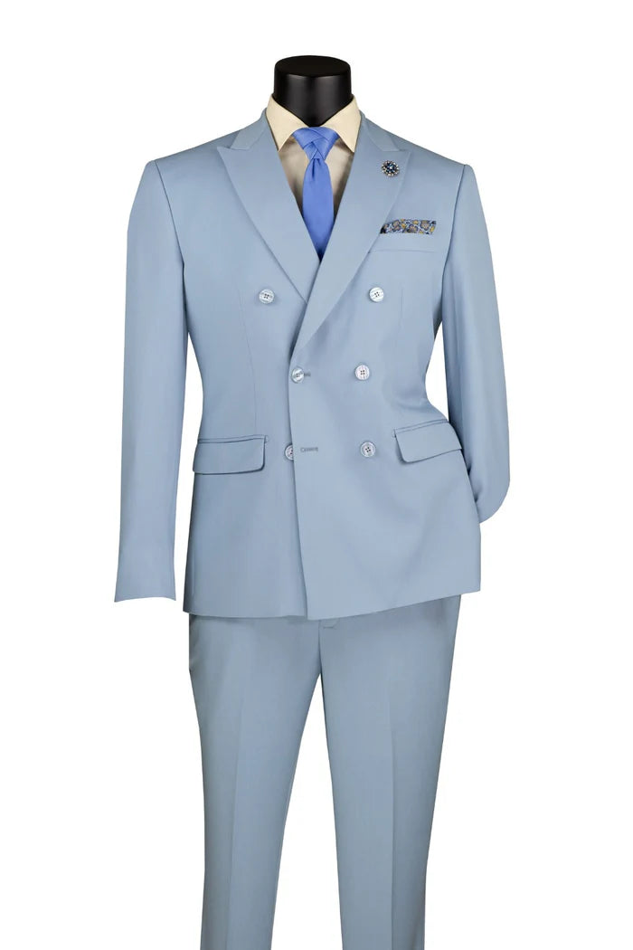 Double Breasted Slim Fit Suit in Light Blue