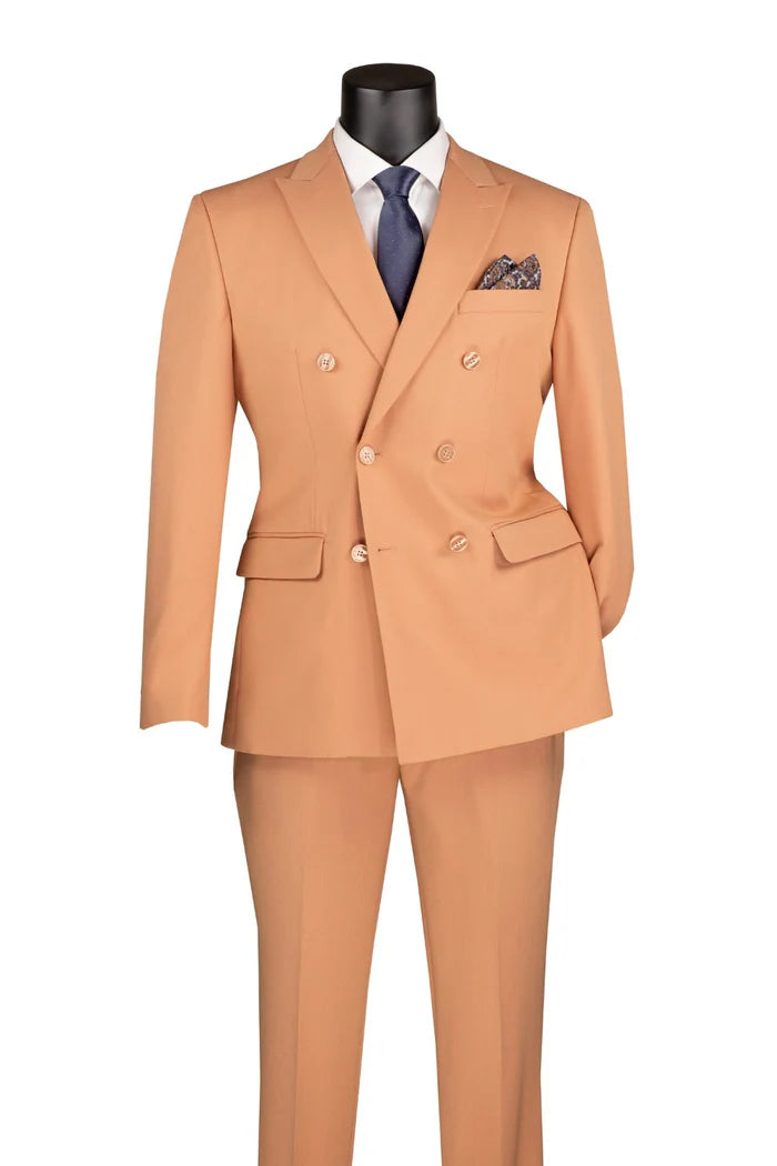 Double Breasted Slim Fit Suit in Peach