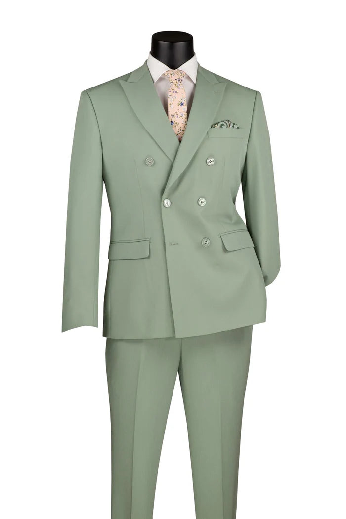 Double Breasted Slim Fit Suit in Sage - Suits99
