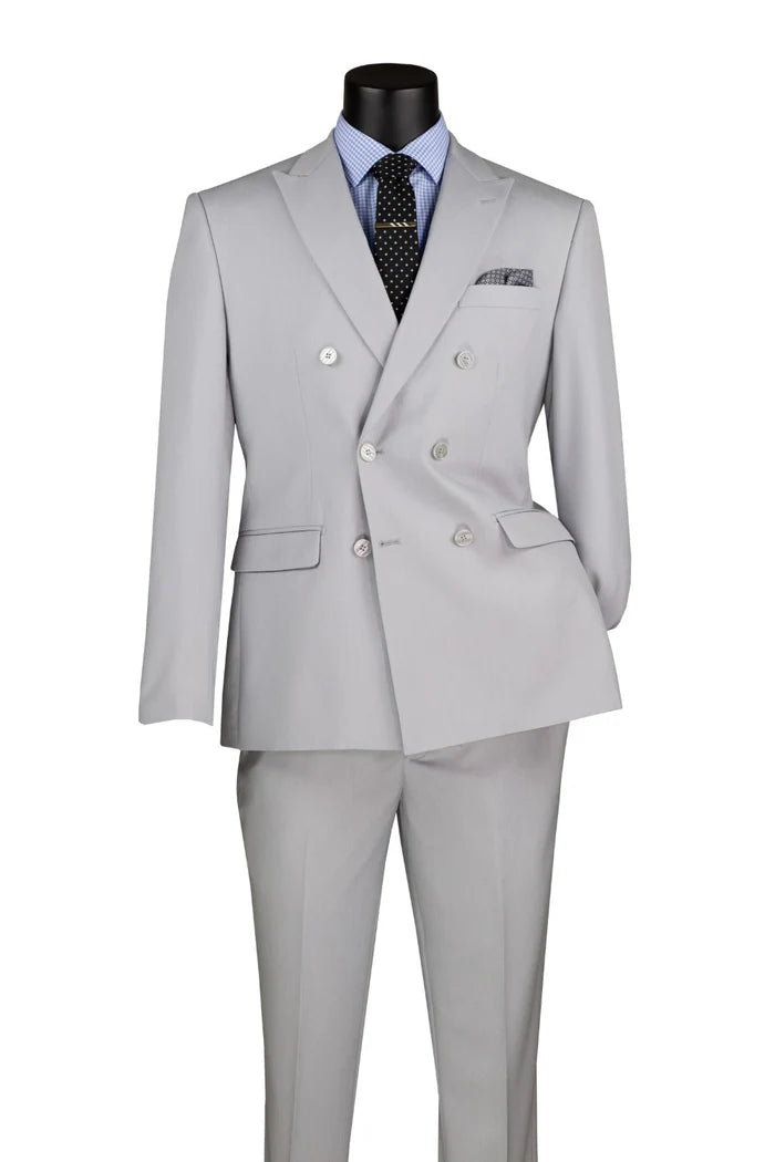 Double Breasted Slim Fit Suit in Light Gray