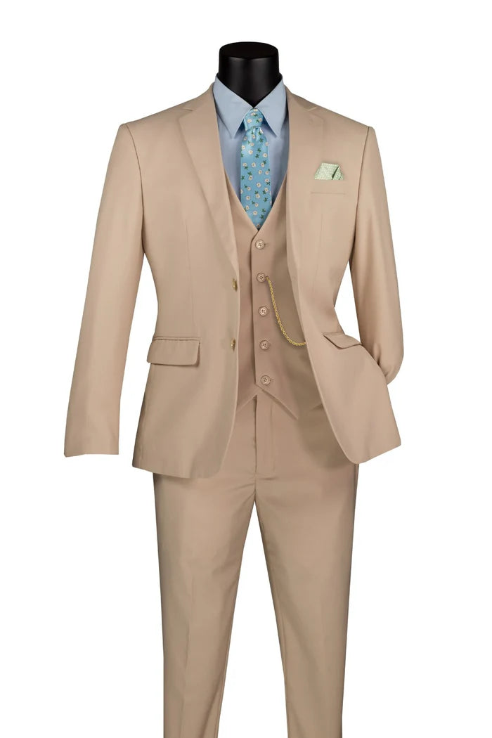 Slim Fit Suit 3 Piece 2 Button in Stone