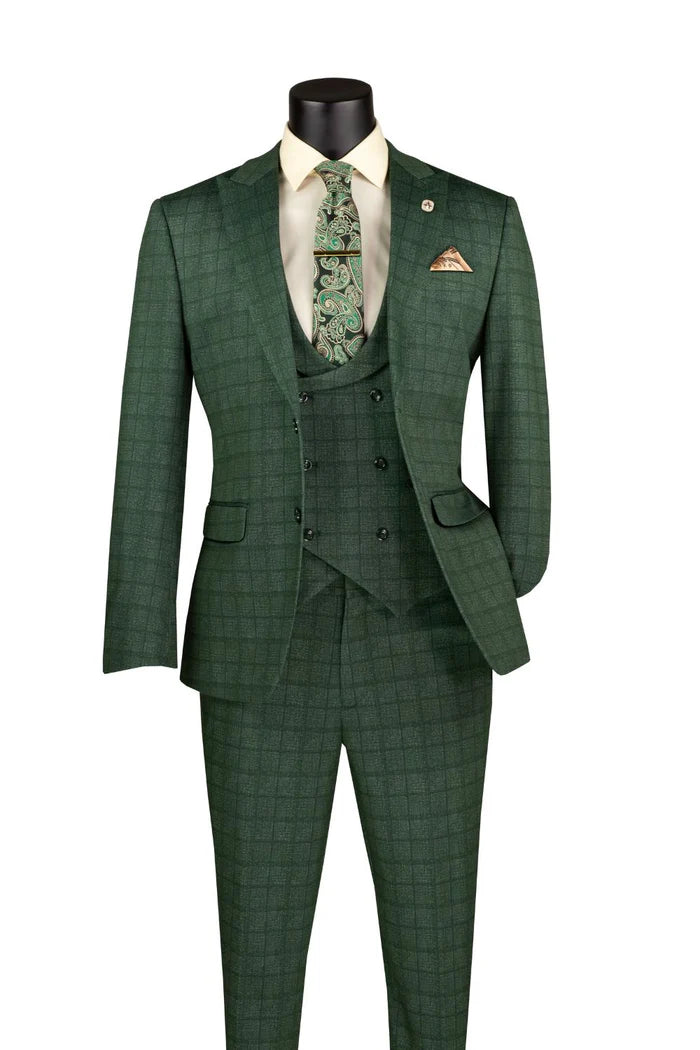 Milano Slim Fit 3 pcs Vested Suits for Men Super Stretch Fabric in Green - Suits99
