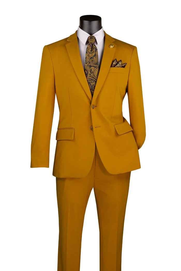 Slim Fit Men's Suit 2 Piece 2 Button in Gold Gold / 48 Long - 42 Waisty