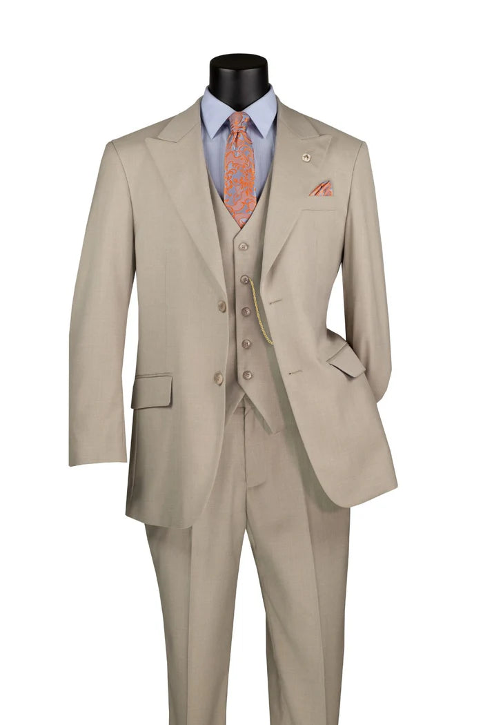 Bambo Collection Regular Fit Suit 3 Piece in Oatmeal - Suits99