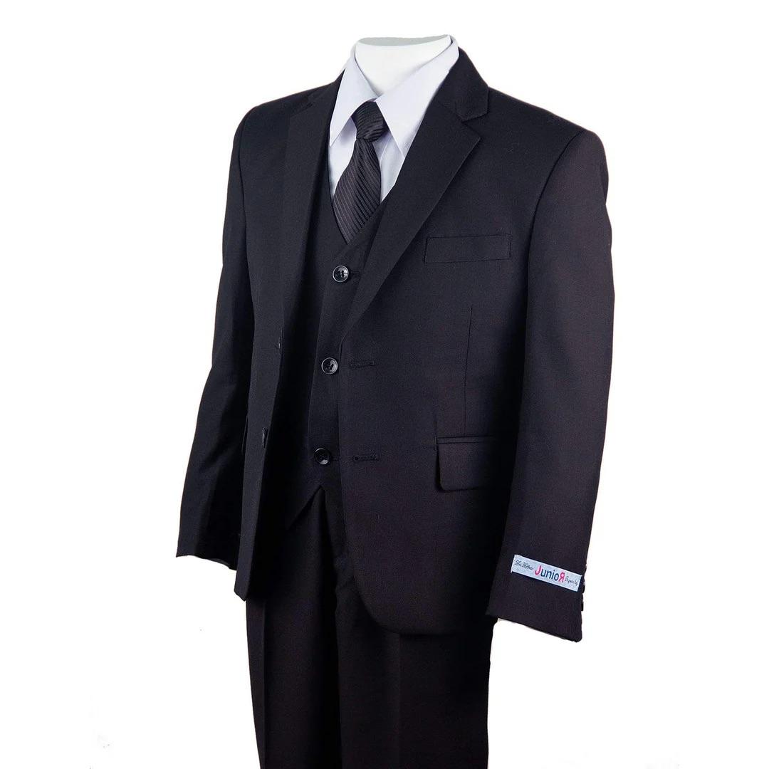 5 Piece kid Suit 2 Buttons Black with vest and tie - Suits99