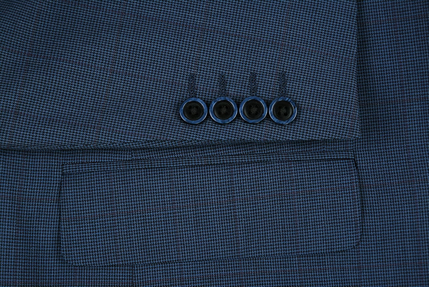 100% Wool Mini Check Pattern Regular Fit 2 Button Blazer in Blue - Suits99