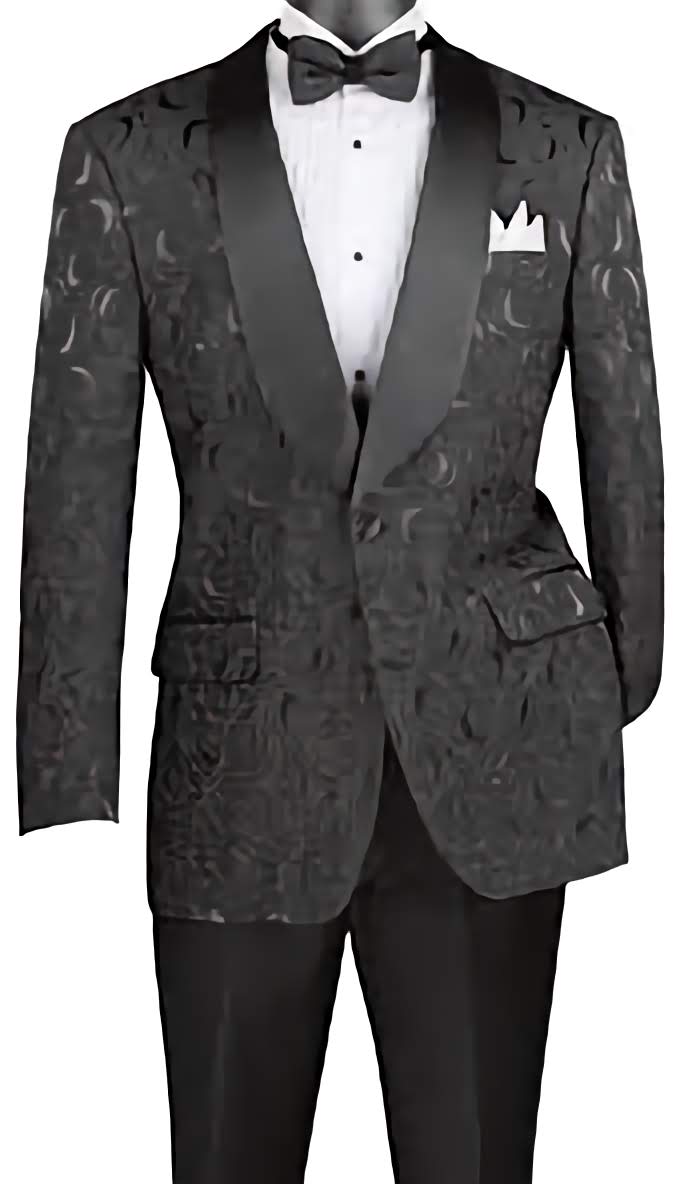 Black Regular Fit Floral Pattern Jacket Shawl Lapel - Suits99