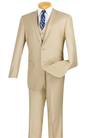 Slim Fit Suit 3 Piece 2 Button in Light Beige