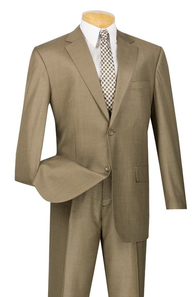 Regular Fit 2 Piece 2 Button Textured Weave In Taupe - Suits99