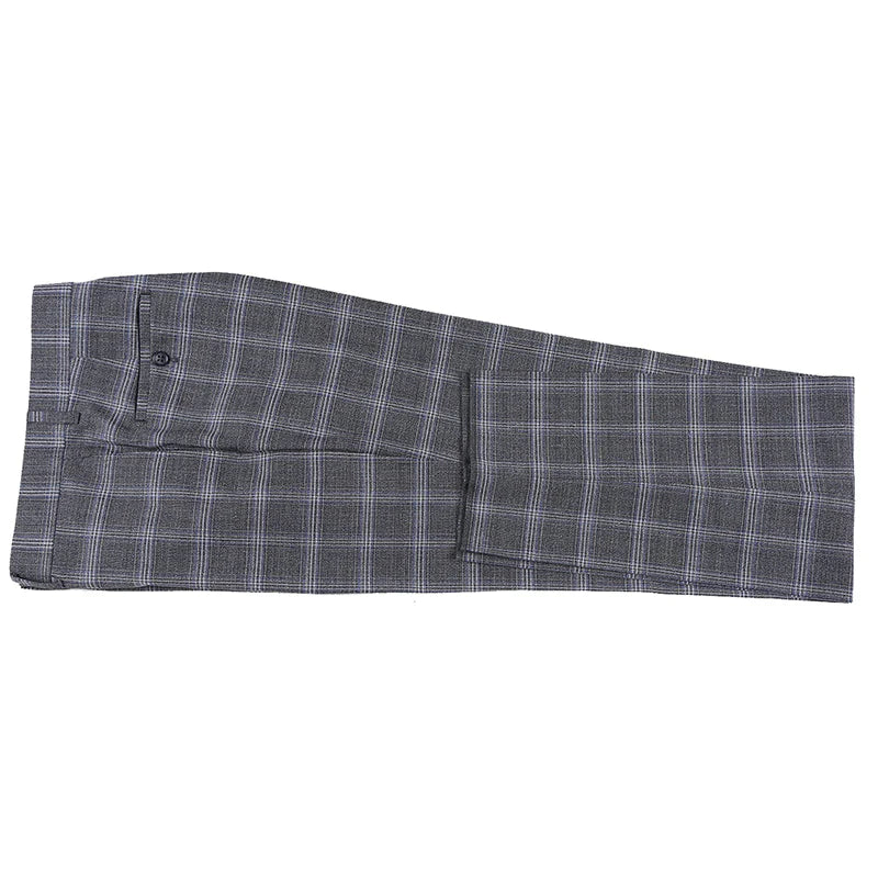 English Laundry Gray with White Blue Check Slim Fit Suit - Suits99