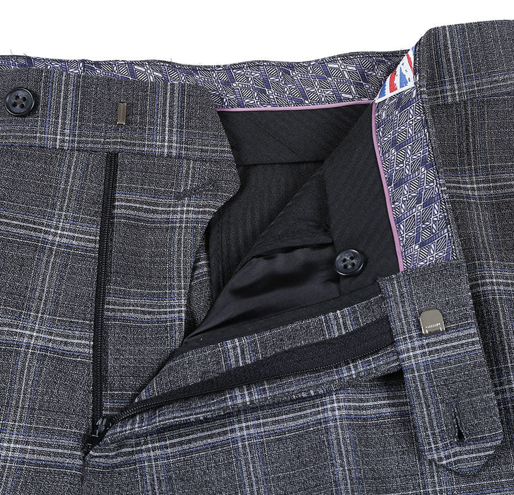 English Laundry Gray with White Blue Check Slim Fit Suit - Suits99