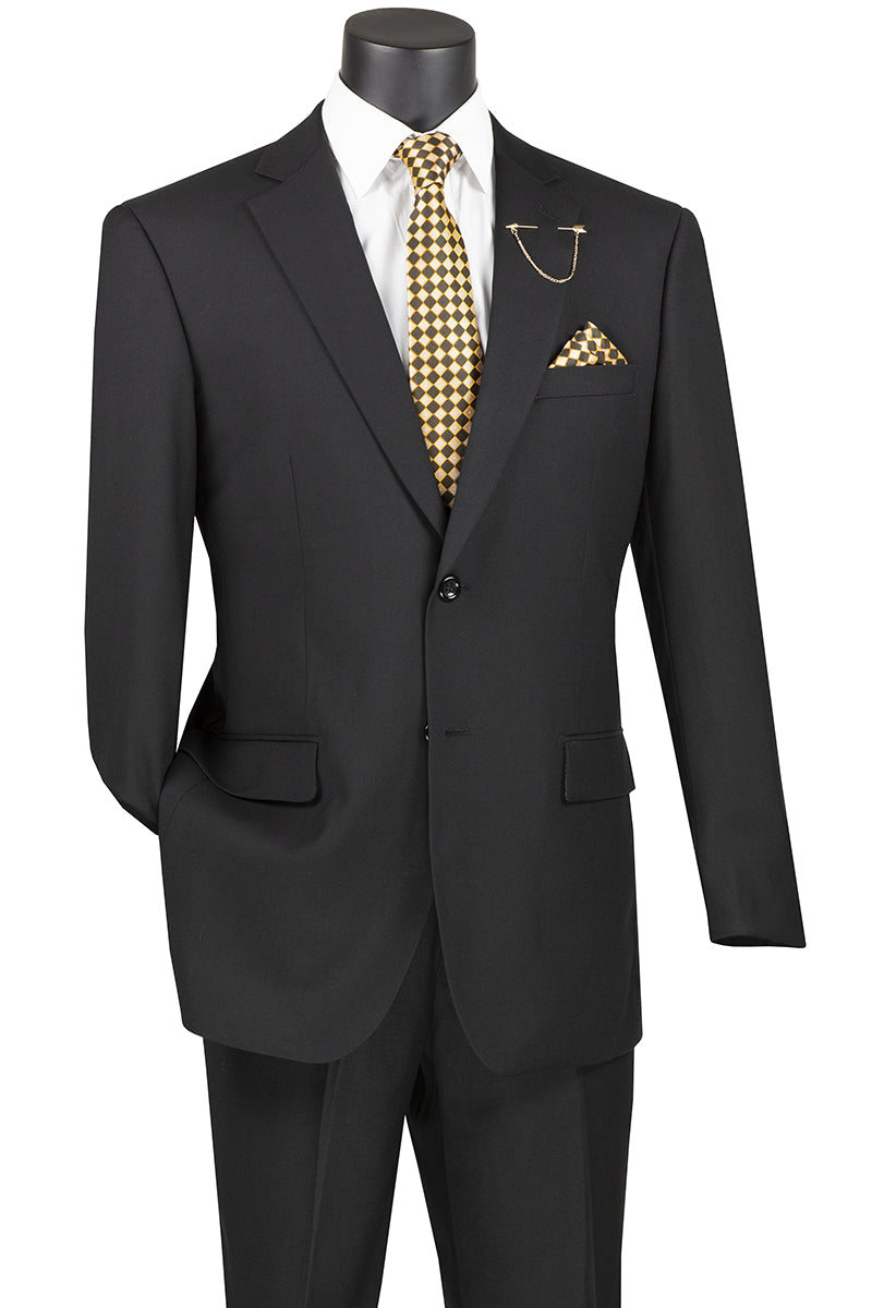 Black Regular Fit 2 Piece Suit Flat Front Pants with 2″ Adjustable Waist Band - Suits99