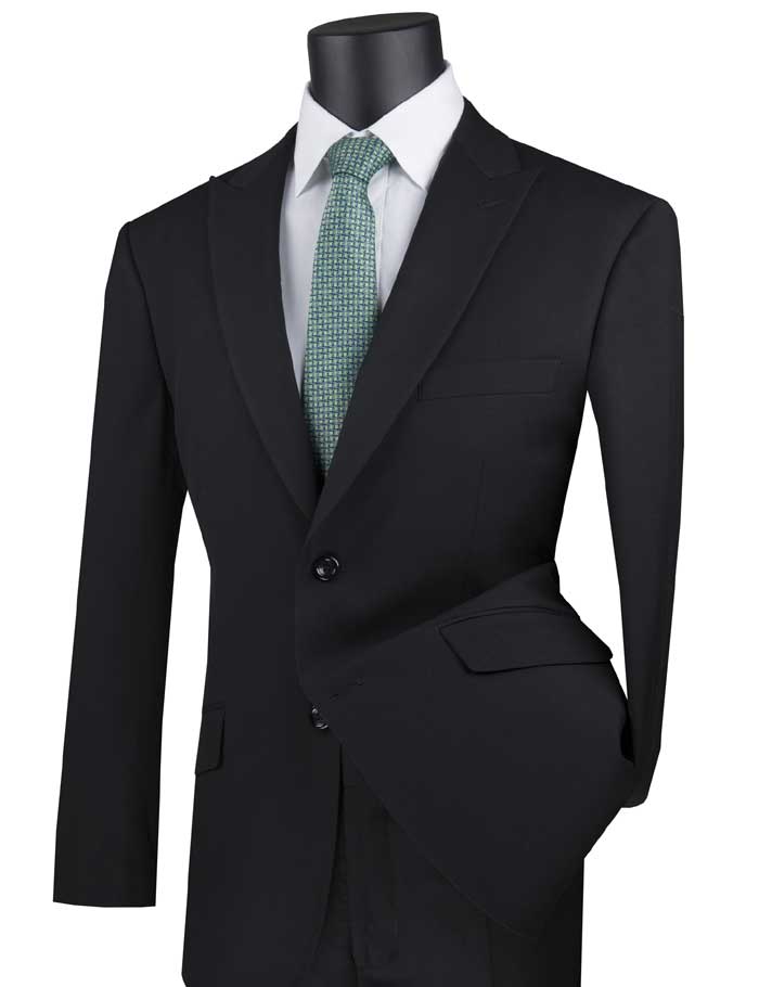 Black Modern Fit 2 Piece Suit Solid with Peak Lapel - Suits99