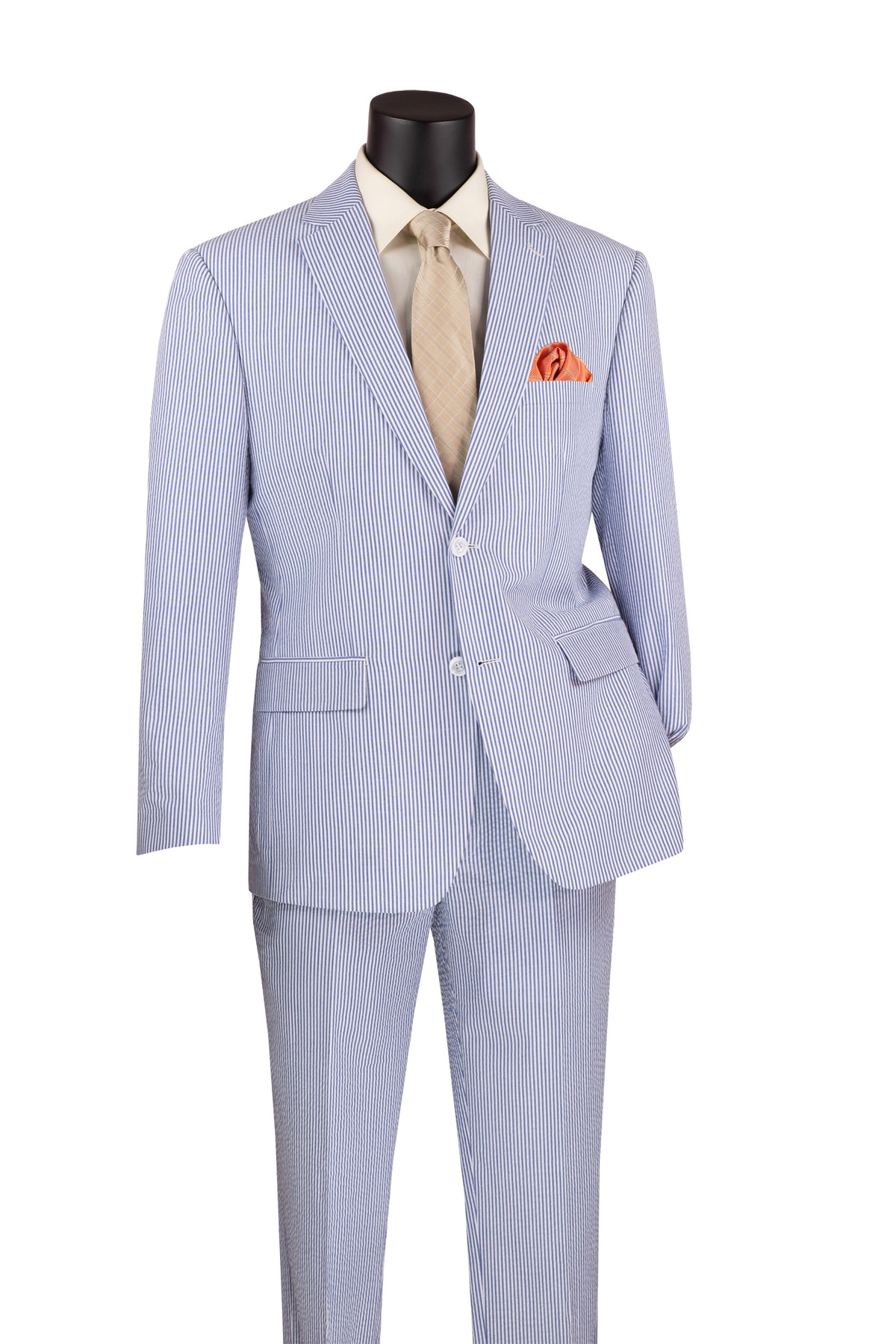 Seersucker Modern Fit Suit 2 Piece in Blue - Suits99