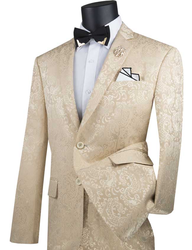 Slim Fit Paisley Suit 2 Piece Beige