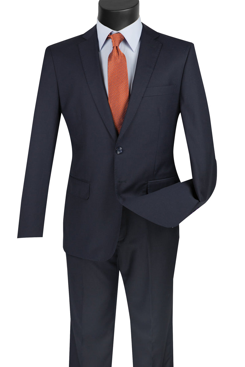 Slim Fit Men's Suit 2 Piece 2 Button in Navy - Suits99