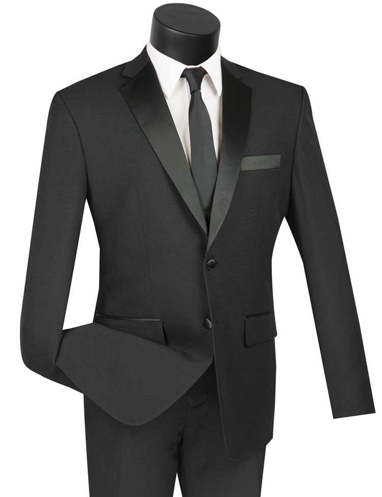 Slim Fit 2 Piece Tuxedo Single Breasted 2 Button Design in Black - Suits99