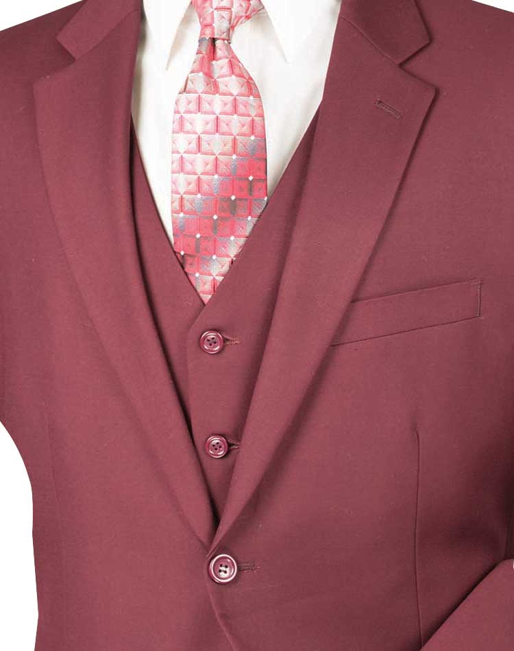 Regular Fit 3 Piece Suit 2 Button Maroon - Suits99