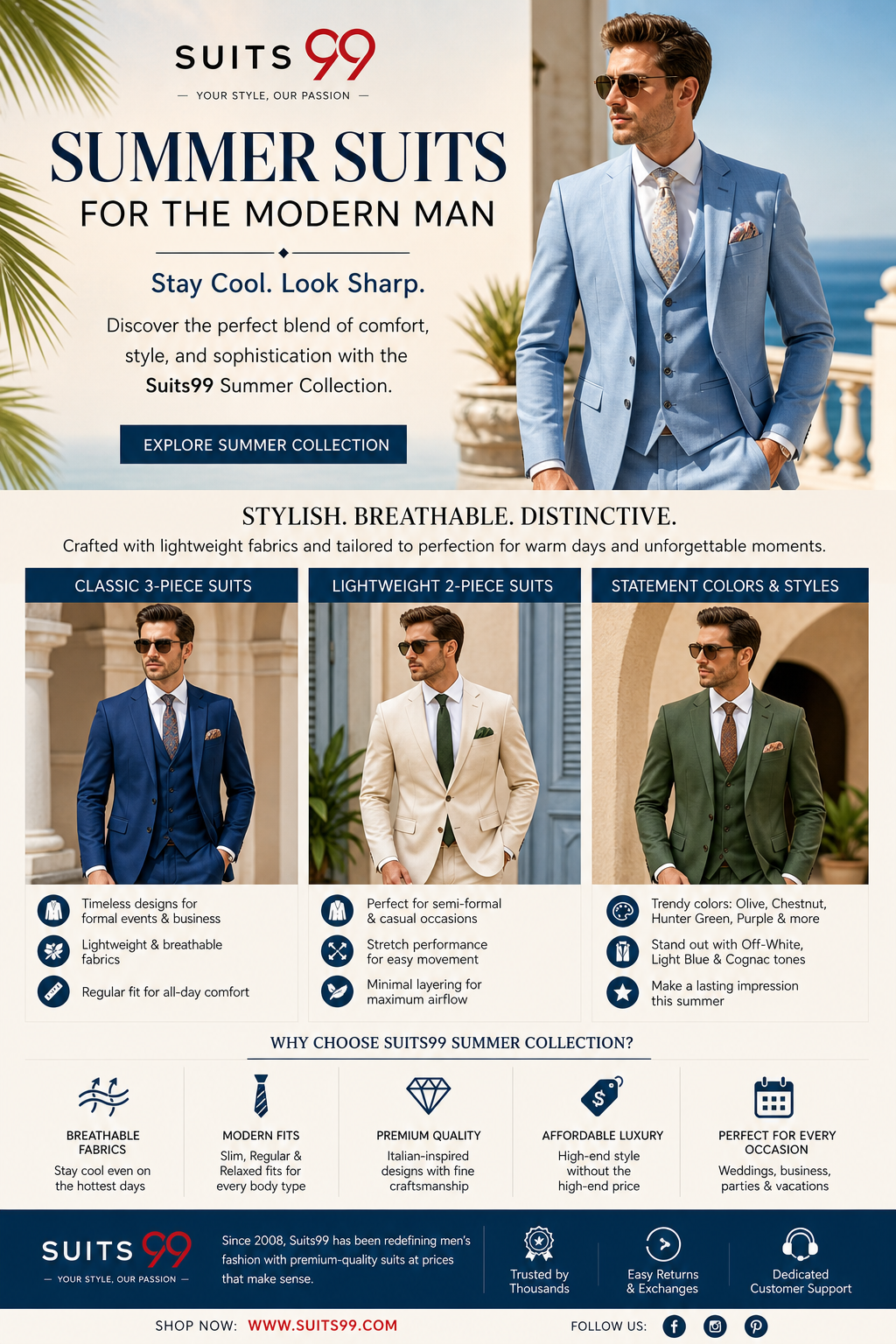 Summer Suits for Men: Stay Cool & Stylish with Suits99 Summer Collection