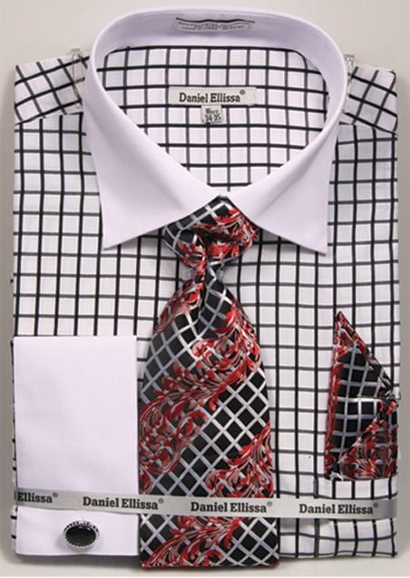 French cuff Shirt Set in  White