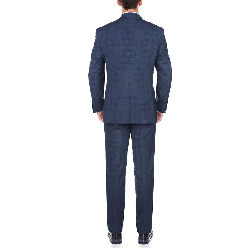 3 Piece Suit 2 Buttons Blue Glen Plaid Regular Fit - Suits99