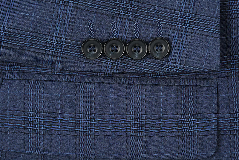3 Piece Suit 2 Buttons Blue Glen Plaid Regular Fit - Suits99