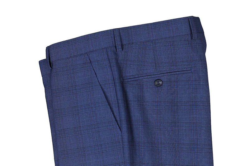 3 Piece Suit 2 Buttons Blue Glen Plaid Regular Fit - Suits99